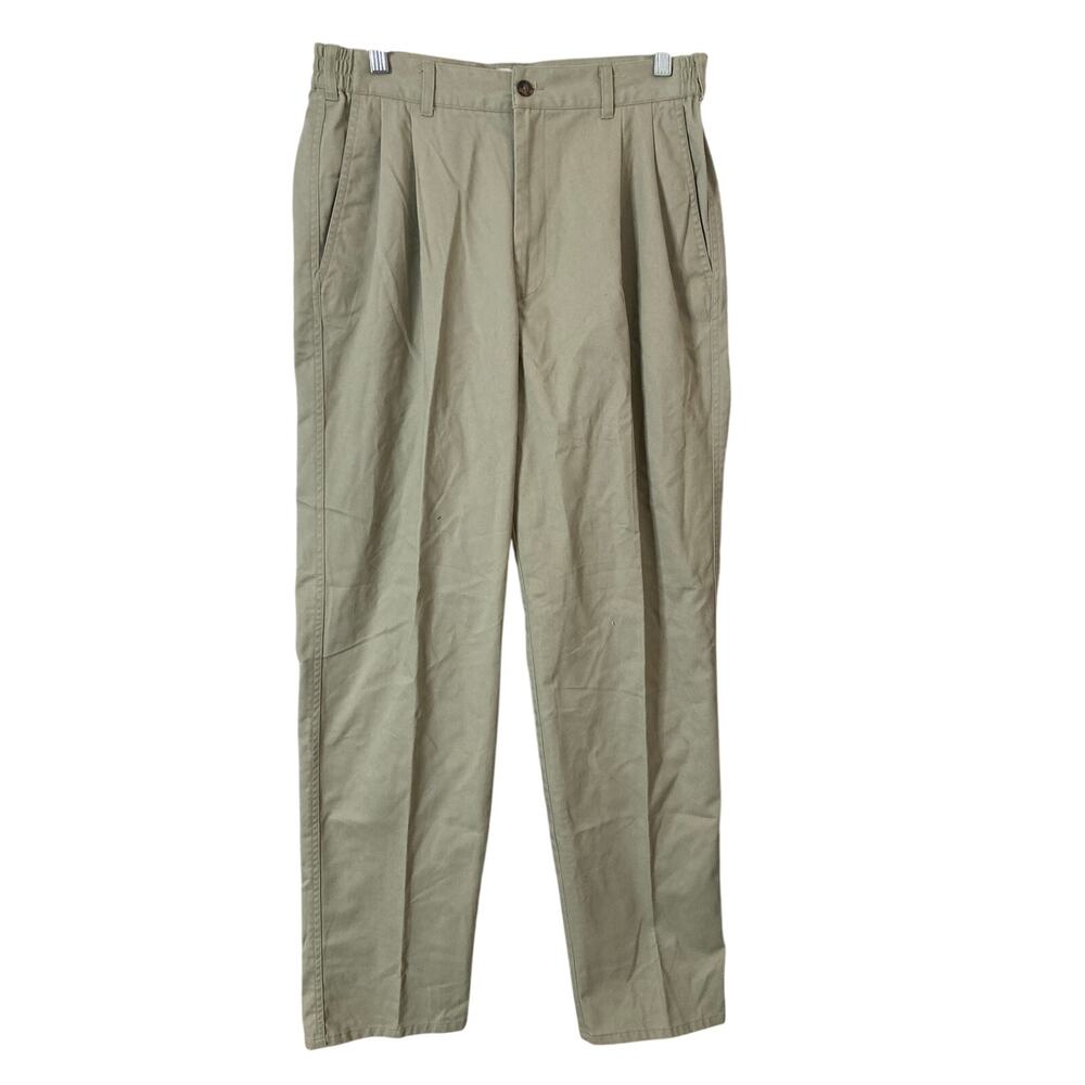 Puritan Mens 32x32 Khaki Pleated Pants Elastic Waist Classic Casual Beige